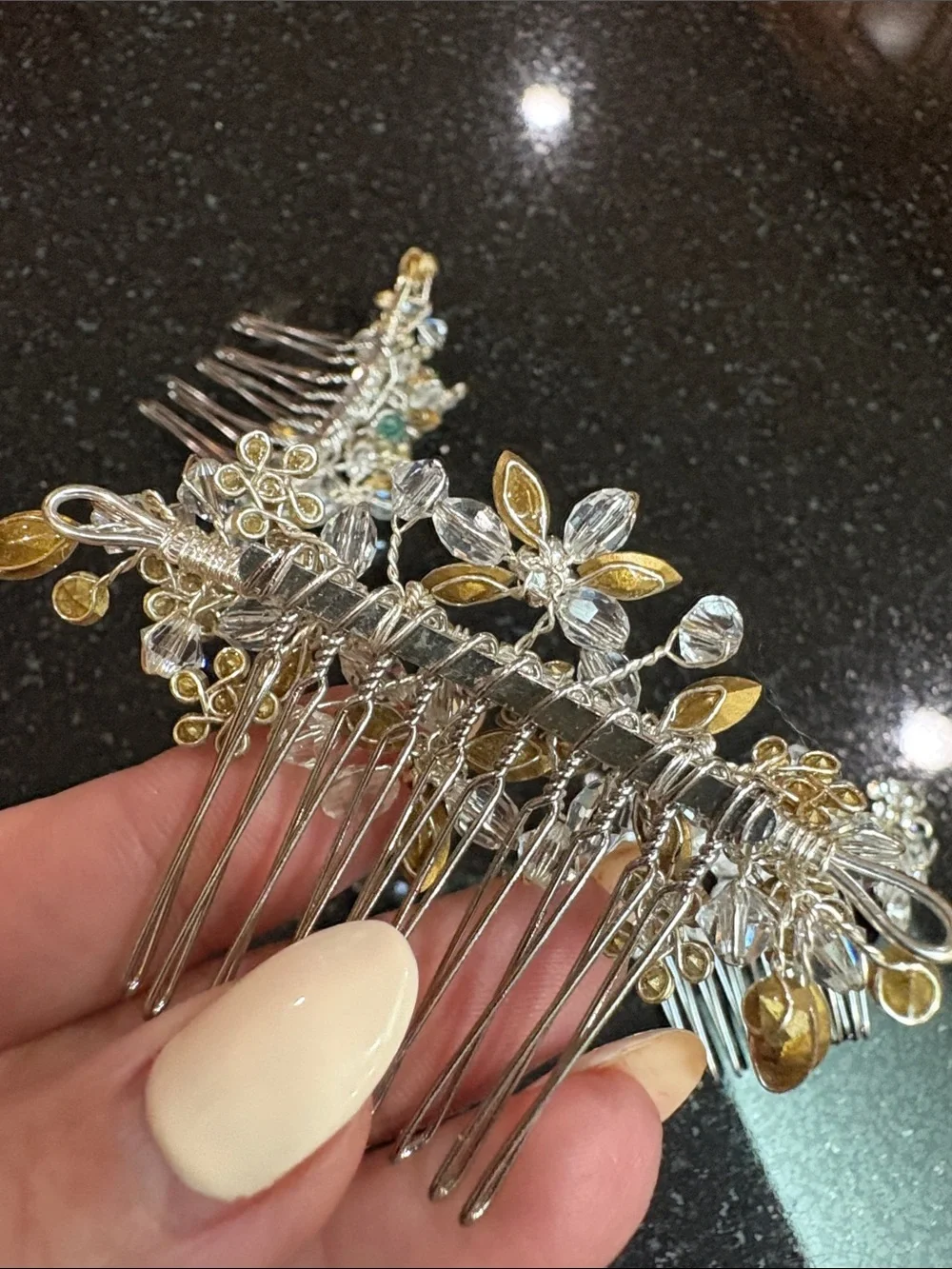 Crystal Floral bridal Hair Comb Set of 3 - Silver Tone clear crystals
